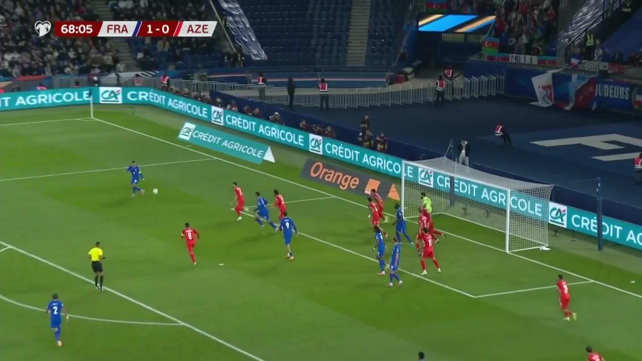 法國2-0領先姆巴佩禁區(qū)內傳中助攻拉比奧特頭球破門